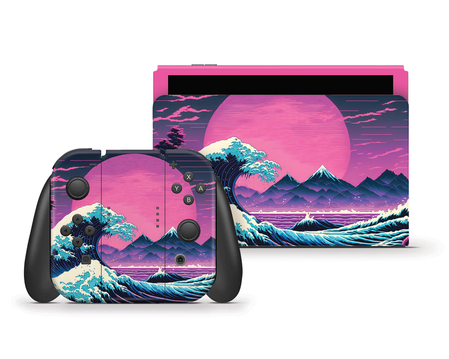 Vaporwave Hokusai Great Wave Nintendo Switch OLED Skin
