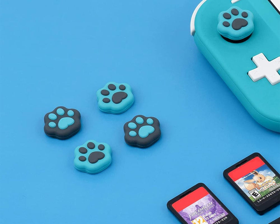 Teal and Black Paw Outline Thumb Grips - Switch, Switch OLED, Switch Lite