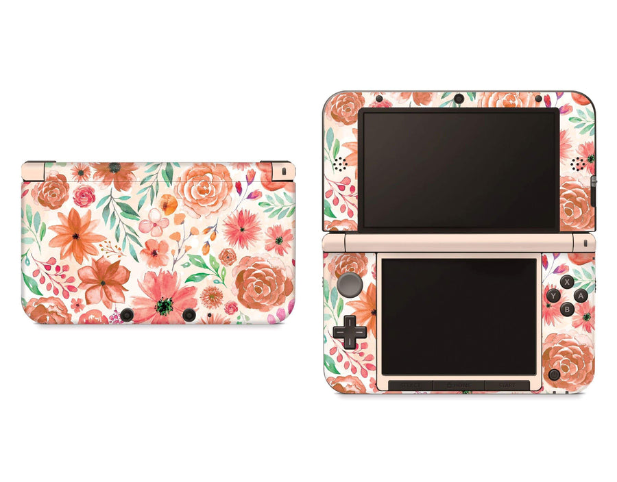 Sticky Bunny Shop Nintendo 3DS XL Orange Watercolor Flowers Nintendo 3DS XL Skin