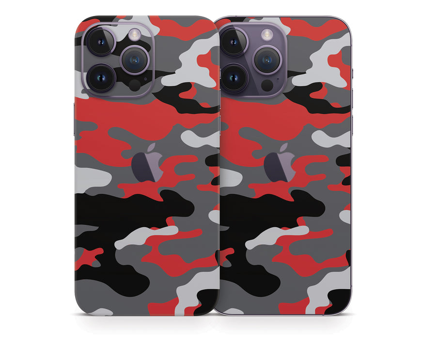 Red and Gray Camouflage iPhone 14 Series Skin