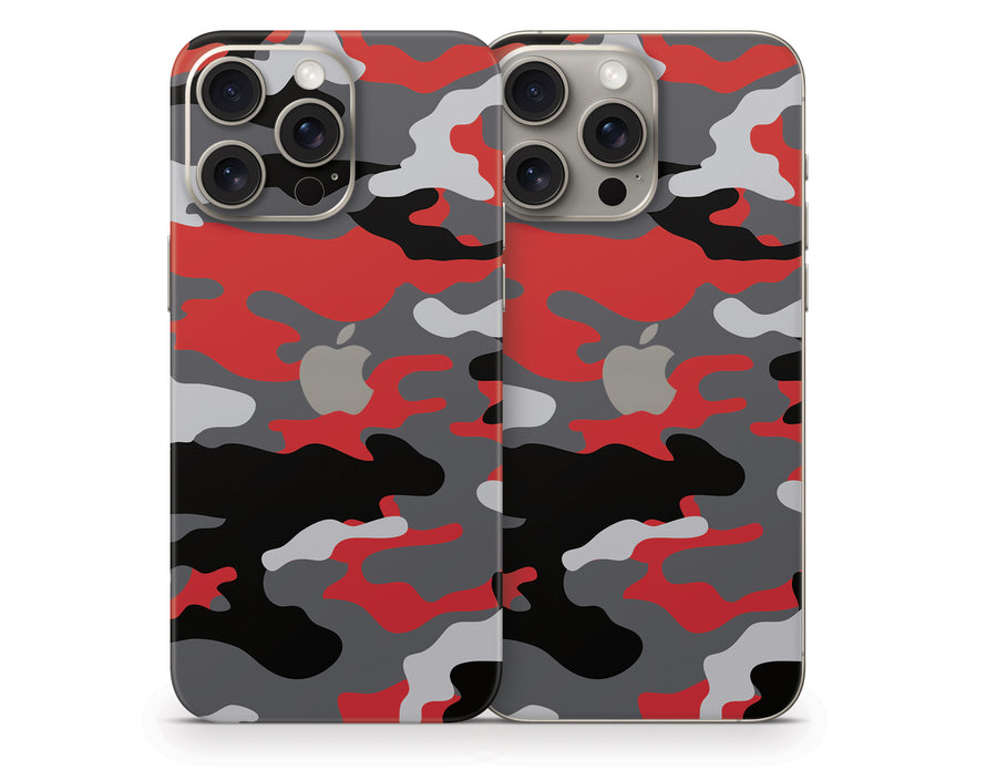 Red and Gray Camouflage iPhone 15 Series Skin