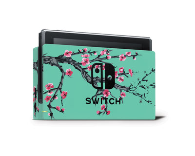 Teal Sakura Blossoms Nintendo Switch Skin