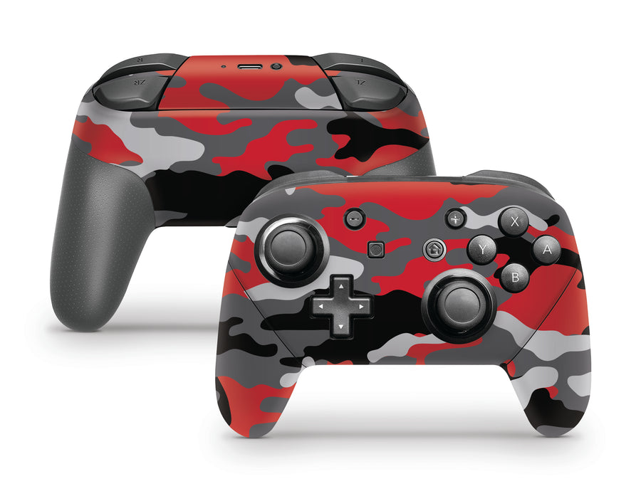 Red and Gray Camouflage Nintendo Switch Pro Controller Skin
