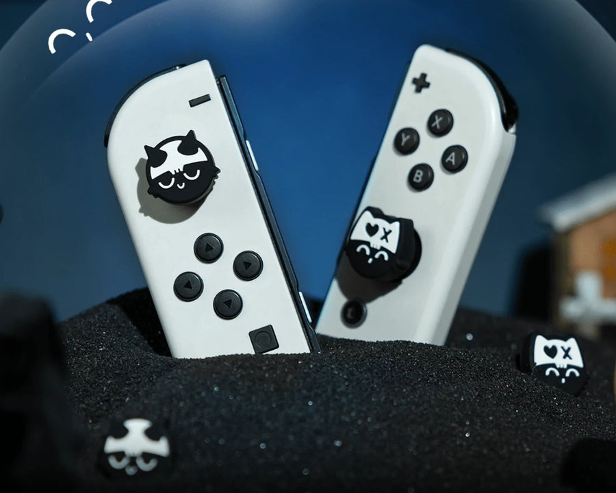 Skull Kitty Black and White Thumb Grips - Switch, Switch OLED, Switch Lite