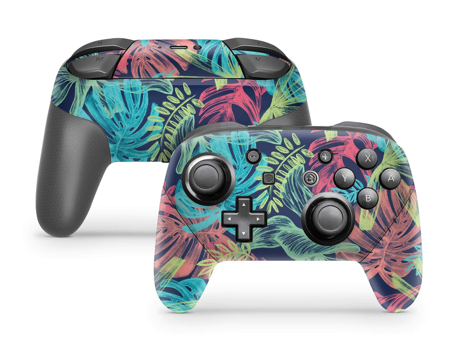 Sticky Bunny Shop Pro Controller Tropical Leaves Neon Nintendo Switch Pro Controller Skin
